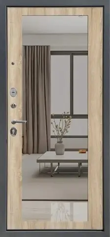 Теплая дверь входная FLY DOORS Аркан зеркало, 2 замка, 1,2 мм металл, (графит букле+сонома дуб) #3
