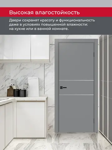 Дверь межкомнатная ХЬЮГОДОРС Харви 03 молдинг серебро (черная кромка пвх с 4х сторон, врезка под замок), цвет благородный серый, экошпон, глухая (гарантия - 5 лет) #8
