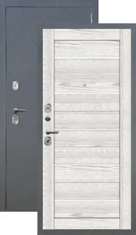 Теплая дверь входная FLY DOORS Аркан 206, 2 замка, 1,2 мм металл, (графит букле+айс ривьера)
