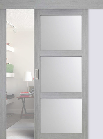 Дверь межкомнатная раздвижная Оптима Порте Турин 530.222, цвет серый дуб, экошпон, стекло мателюкс