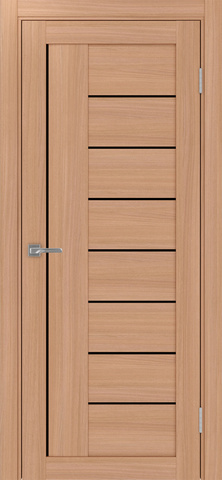Дверь межкомнатная Оптима Порте Турин 524.21, цвет темный ясень, экошпон, стекло лакобель черное