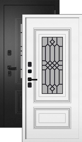 Термодверь входная FLY DOORS Шторм СП-1 Термо, 2 замка, 1,4 мм металл, (черный букле+белая шагрень)
