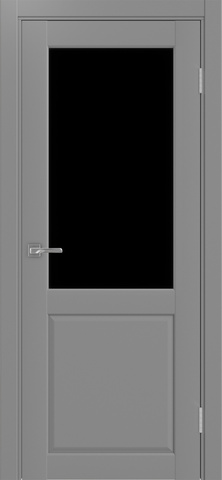 Дверь межкомнатная Оптима Порте Сицилия 702.21, цвет серый, экошпон, стекло лакобель черное