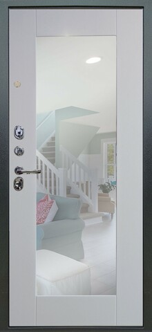 Теплая дверь входная Аргус Люкс 3К 2П Лофт/Милли зеркало, 2 замка, 1,8 мм металл, (темный бетон+белый роял вуд) #3